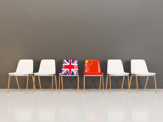 Wall Mural - Chairs with flag of United Kingdom and china