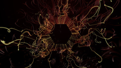 Poster - 3d render abstract background. Particles with curled trail affected with turbulence force. Bright trails, trail ends and depth of field.