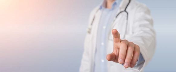 Doctor touching virtual interface with his finger