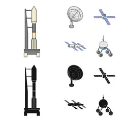 Radio radar, docking in space spacecraft, Lunokhod. Space technology set collection icons in cartoon,black style vector symbol stock illustration web.