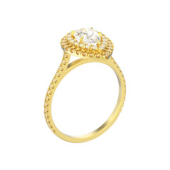 3D illustration isolated gold decorative pear diamond ring