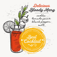 Fototapeta cocktail bloody mary for bar menu. vector drink flyer for restaurant and cafe. design poster with vintage hand-drawn illustrations.