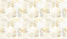3d Cubes. Abstract Seamless Pattern With Golden And Grey Marble Textures. Fantasy Design For Wallpapers Or Fabric.