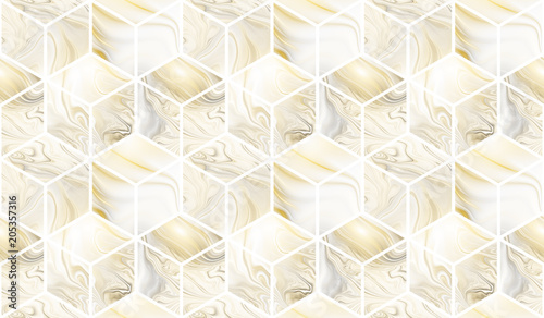 Plakat na zamówienie 3d cubes. Abstract seamless pattern with golden and grey marble textures. Fantasy design for wallpapers or fabric.