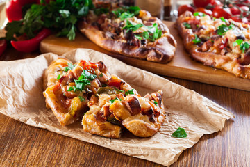 Wall Mural - Traditional Turkish pide with meat and vegetables