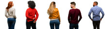 Group Of Cool People, Woman And Man Backside, Rear View