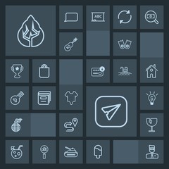 Modern, simple, dark vector icon set with underwater, summer, forest, destruction, user, idea, shattered, location, power, route, explosion, flipper, communication, sweet, tree, ice, nature, web icons