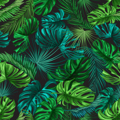 Vector tropical leaves summer seamless pattern