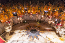A Silver Star Marks The Traditional Site Of The Birth Of Jesus In A Grotto Underneath Bethlehem's Church Of The Nativity, Palestine.
