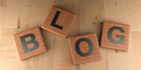 Poster - BLOG on wooden tags - 3D rendering