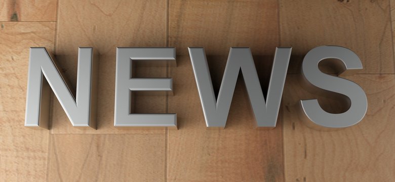 NEWS metallic on wooden pavement - 3D rendering