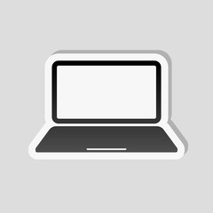 Poster - Laptop or notebook computer icon. Sticker style with white borde