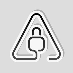 Poster - Lock in warning triangle. Linear icon with thin outline. One lin