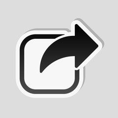 Poster - Share icon. Arrow and square. Sticker style with white border an