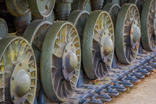 Poster Close up of tank wheels located at historic cultural complex called Stalin Line