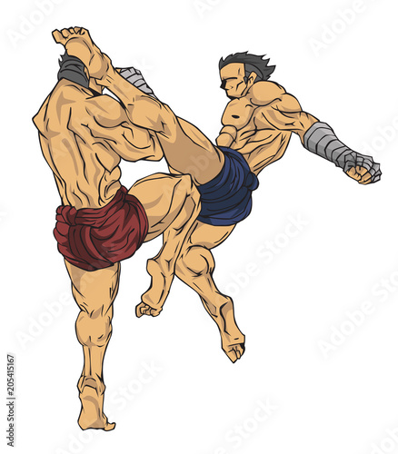 Foto Muay thai or thai kickboxing. Martial art vector and illustration