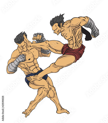 Foto Muay thai or thai kickboxing. Martial art vector and illustration