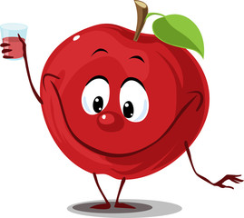 Poster - Apple fruit with juice glass -  funny cartoon flat design vector illustration