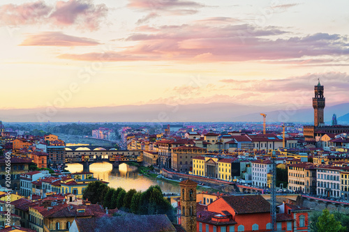 Plakat Ponte Vecchio most w Florencja zmierzchu