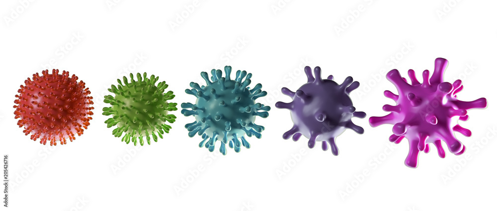 few types of cell body viruses isolated on white  3d illustration - obrazy, fototapety, plakaty 
