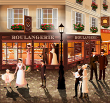 Evening Walk On The Street Of Paris. Handmade Drawing Vector Illustration In The Style Of The Early 20th Century. All Items - Easily Scalable Separate Objects. 