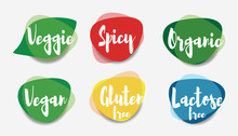 Vegan Veggie Spicy Organic Gluten Free And Lactose Free Icons Vector.
