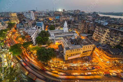 Photo Kolkata city top view at night, West Bengal, India