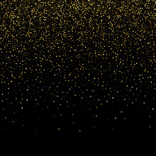 Golden Glitter Sparkle Bubbles Champagne Particles Stars On Black Background, Happy New Year Holiday Concept