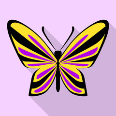 Canvas Print - Purple yellow butterfly icon. Flat illustration of purple yellow butterfly vector icon for web design