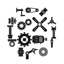 Techno Mechanisms Kit Icons Set. Simple Illustration Of 16 Techno Mechanisms Kit Vector Icons For Web