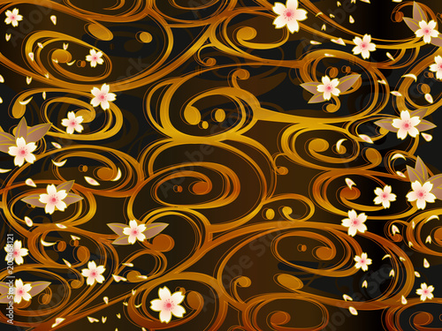 金の波と桜の和柄背景素材 Stock Vector Adobe Stock