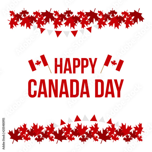 Happy Canada Day card, illustration with maple leaves borders and ...