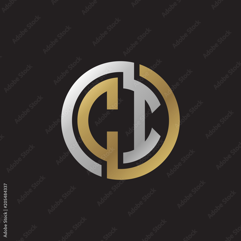 Initial letter CI, looping line, circle shape logo, silver gold color ...
