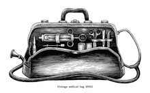 Vintage Medical Bag Hand Drawing Engraving Style