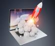 © sdecoret - Rocket launching from a laptop 3D rendering