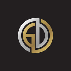 Initial letter GD, GO, looping line, circle shape logo, silver gold color on black background