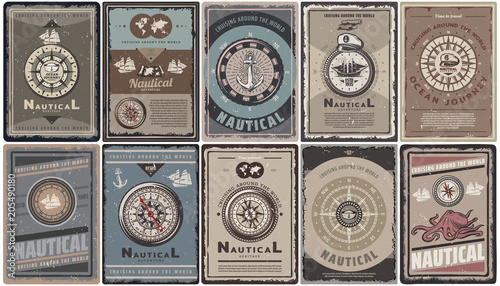 Vintage Colored Nautical Brochures Set