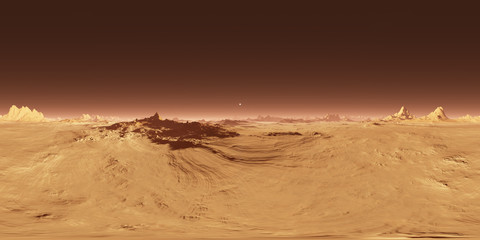 Wall Mural - 360 equirectangular projection of mars sunset. martian landscape, hdri environment map. spherical pa