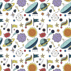 Wall Mural - seamless pattern with cosmos doodle illustrations.