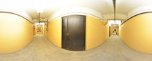 Spherical Panorama Inside Abandoned Old Dirty Corridor Room In Building. Full 360 By 180 Degree In Equirectangular Projection.