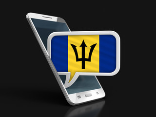 Poster - Touchscreen smartphone and Speech bubble with Barbados flag. Image with clipping path