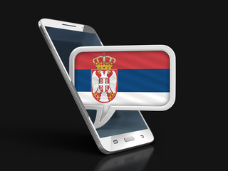 Poster - Touchscreen smartphone and Speech bubble with Serbian flag. Image with clipping path