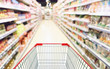 Abstract blur supermarket aisle with product on shelves defocused background