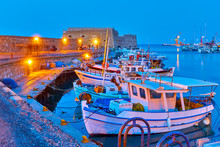 Port Of Heraklion With Old Fishing Boats