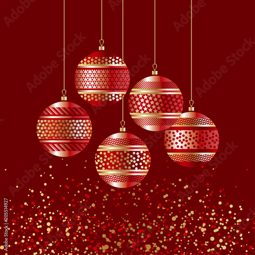 Luxury red xmas bubbles with gold decor
