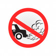 © romvo - No idling turn engine off sign symbol icon on white transparent background. Forbidden exhaust round label. Smoke and smog danger. Environmental pollution