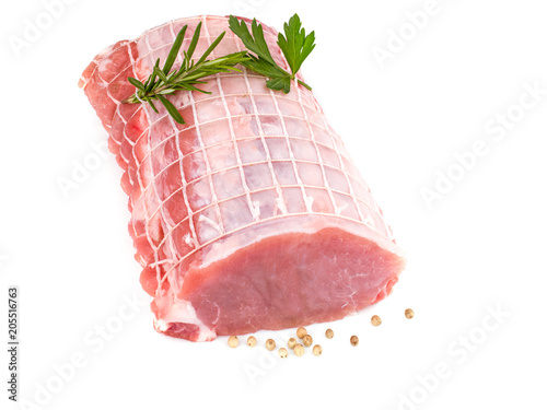 Roti De Porc Cru Ficelle Sur Fond Blanc Acheter Cette Photo