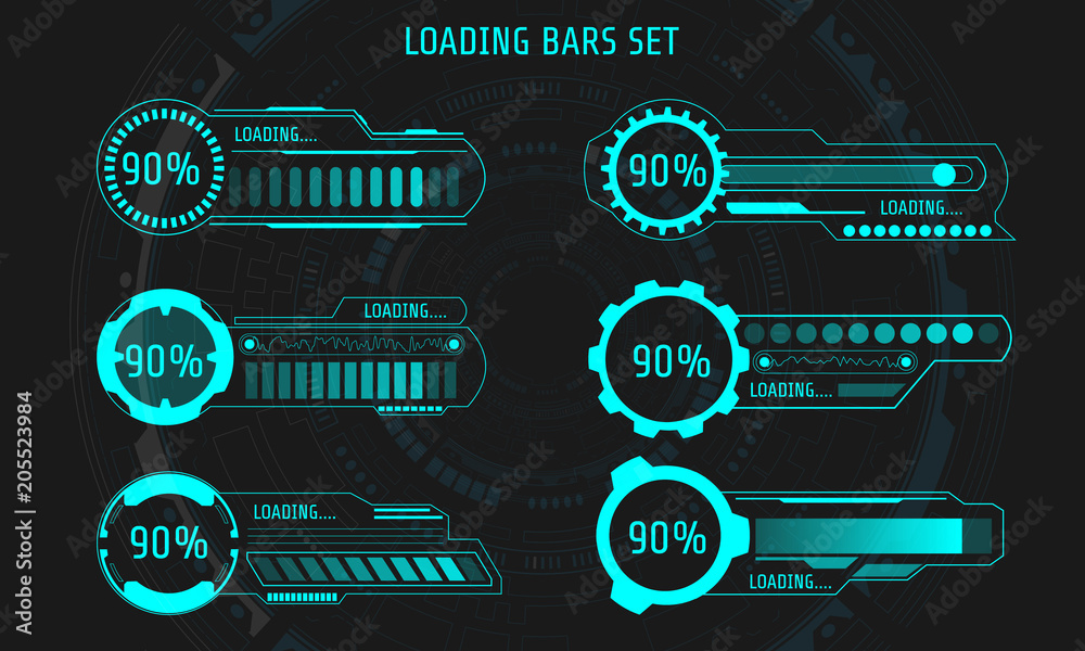 HUD Futuristic Element Loading Bars Set Vector Background. Abstract Big ...