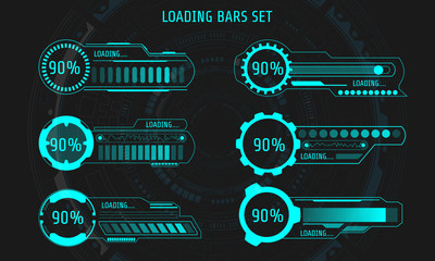 Leinwandbilder - HUD Futuristic Element Loading Bars Set Vector Background. Abstract Big Pack User Interface Progress Monitor Illustration.