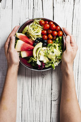 Sticker - buddha bowl on a white wooden table